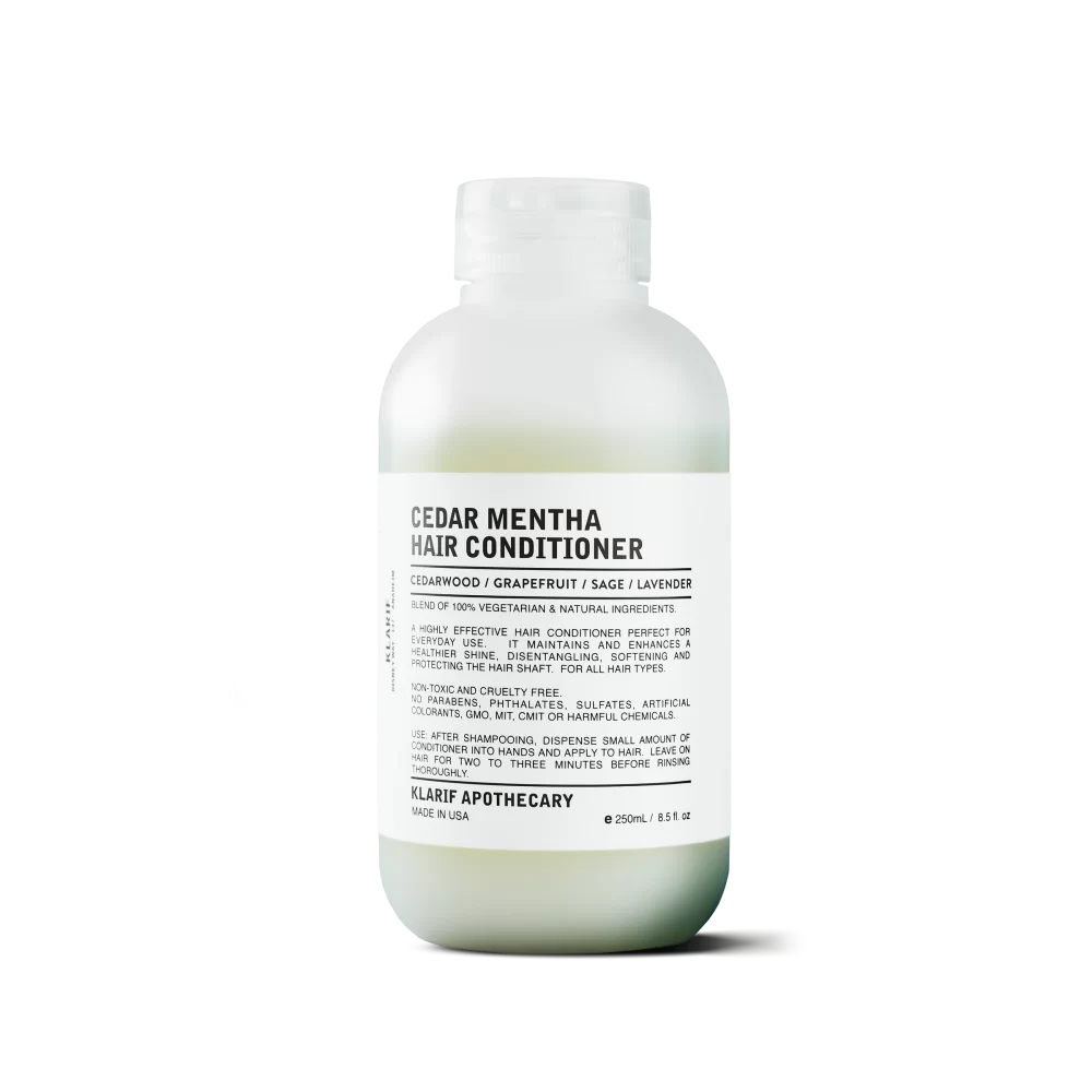A 250ml bottle of Klarif Cedar-Mentha-Hair-Conditioner